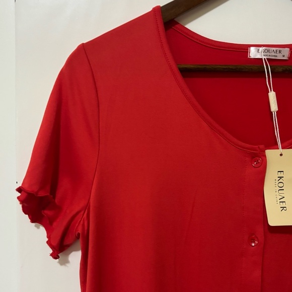 EKOUAER| NWT Red Button-Up Nightgown PJs Sz M Brand NEW - Picture 2 of 5